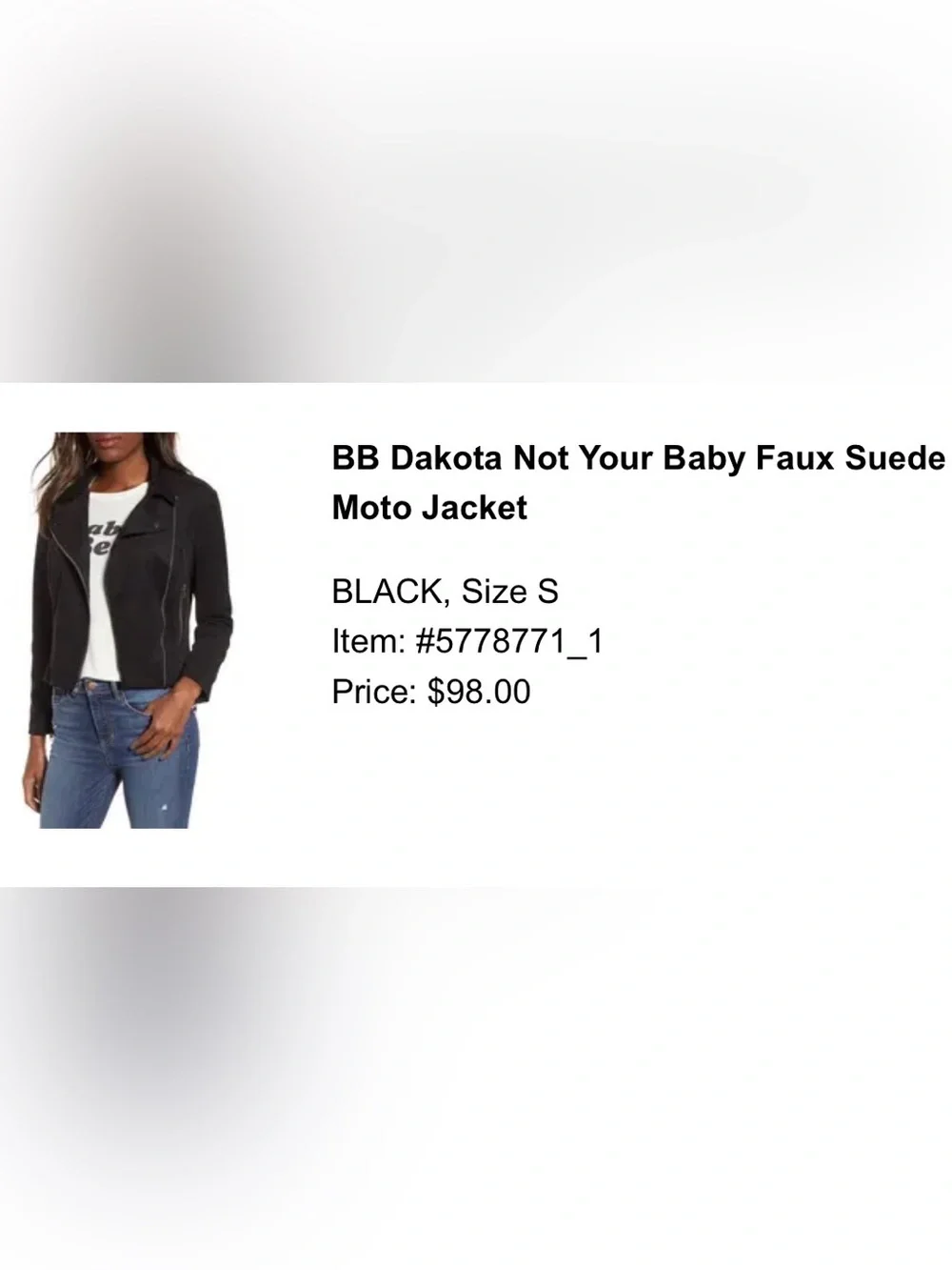 BB Dakota Not Your Baby Faux Suede Moto Jacket - Black - S